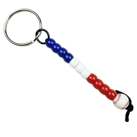 Baseball Keychain Red‎ Blue White MLB NCAA Sports Fan Mom Dad Parent Handmade - Picture 1 of 4